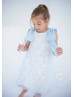 White And Blue Cotton Tulle Flower Girl Dress